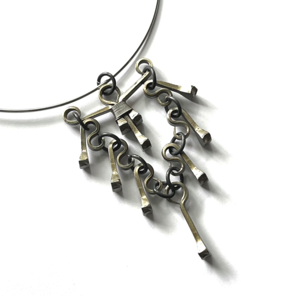 Brutalist Jewelry - Mid Century Modern -   Horseshoe Nail Necklace  Pendant - Picture 3 of 6